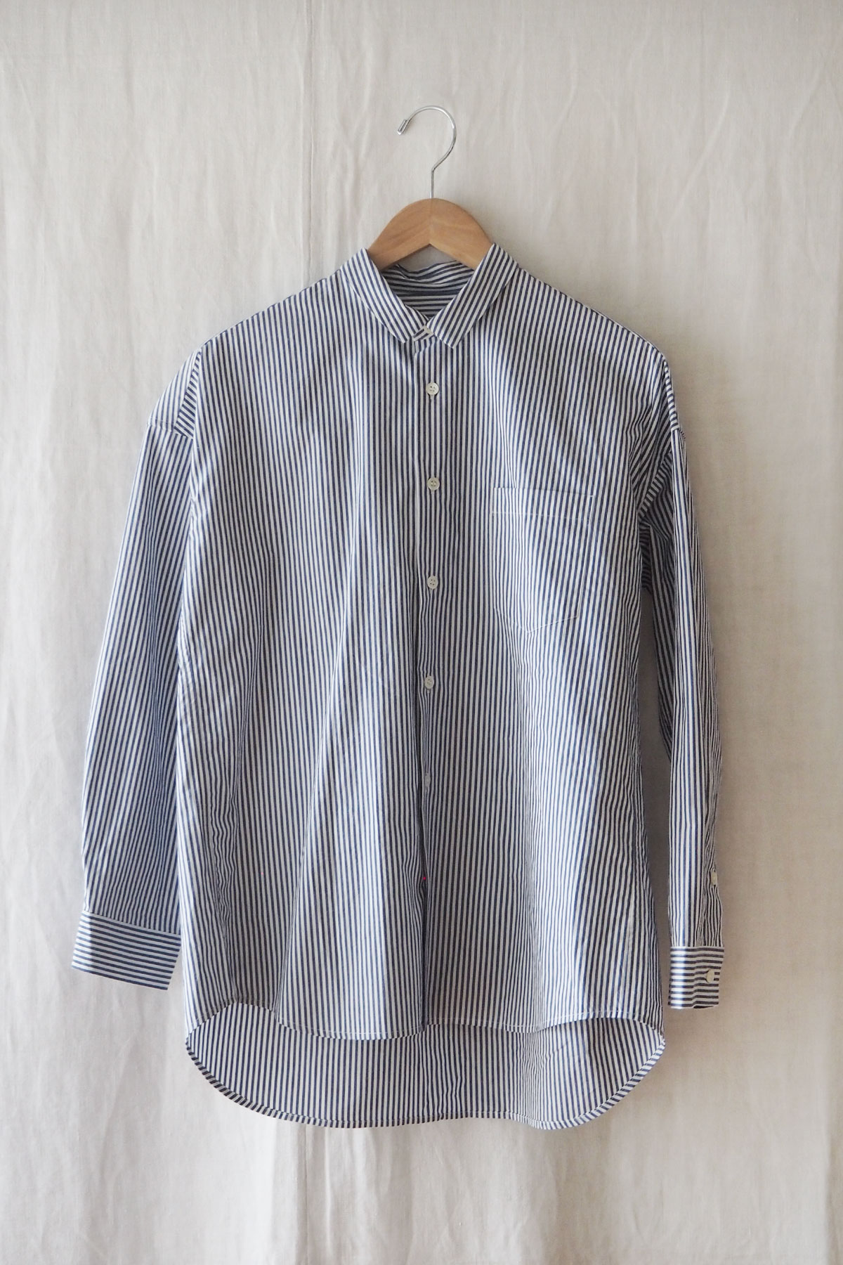Navy Stripe Cotton regular collar shirt with chest pocket