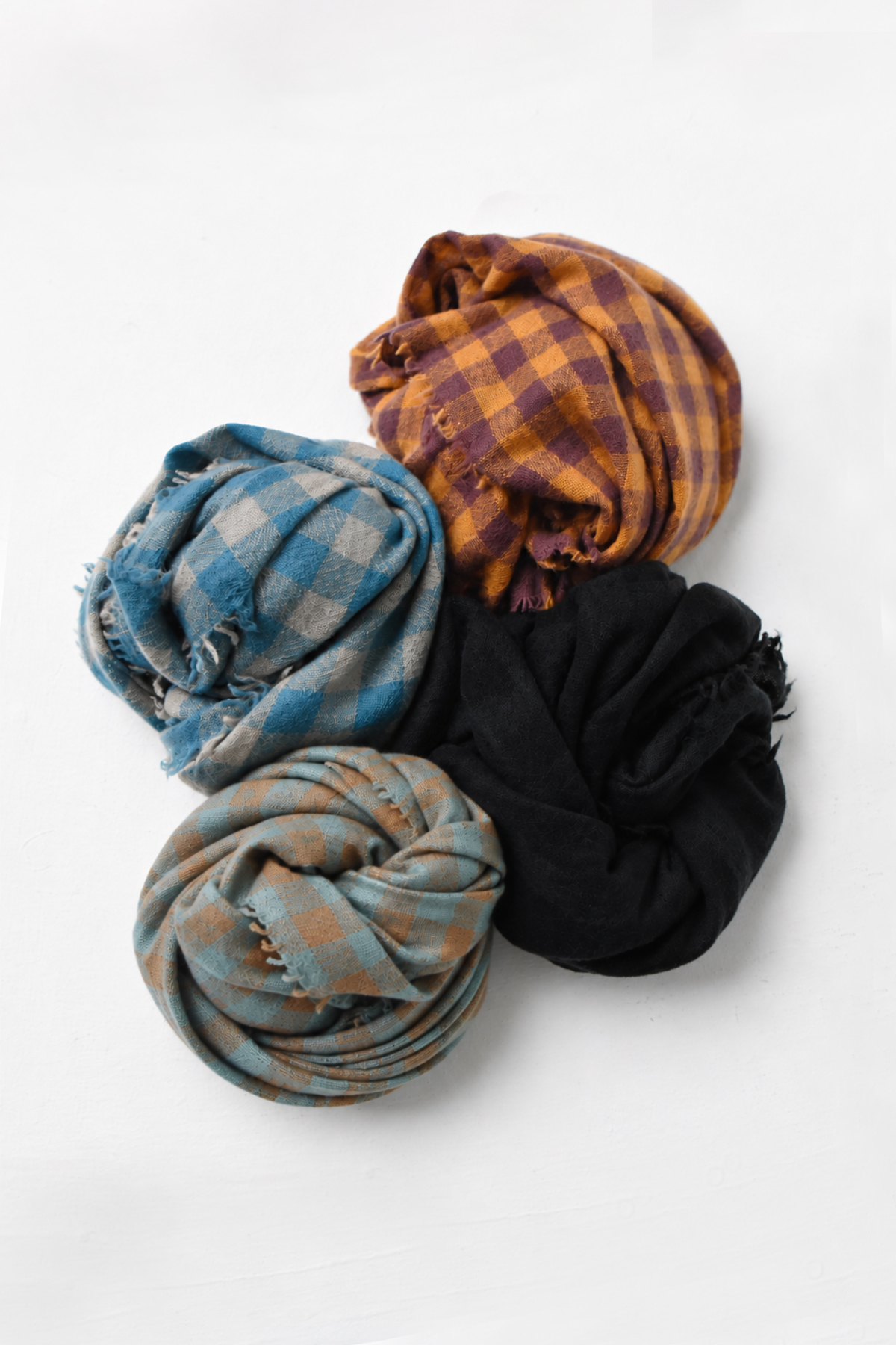 Washed cashmere check scarf in multiple color combinations