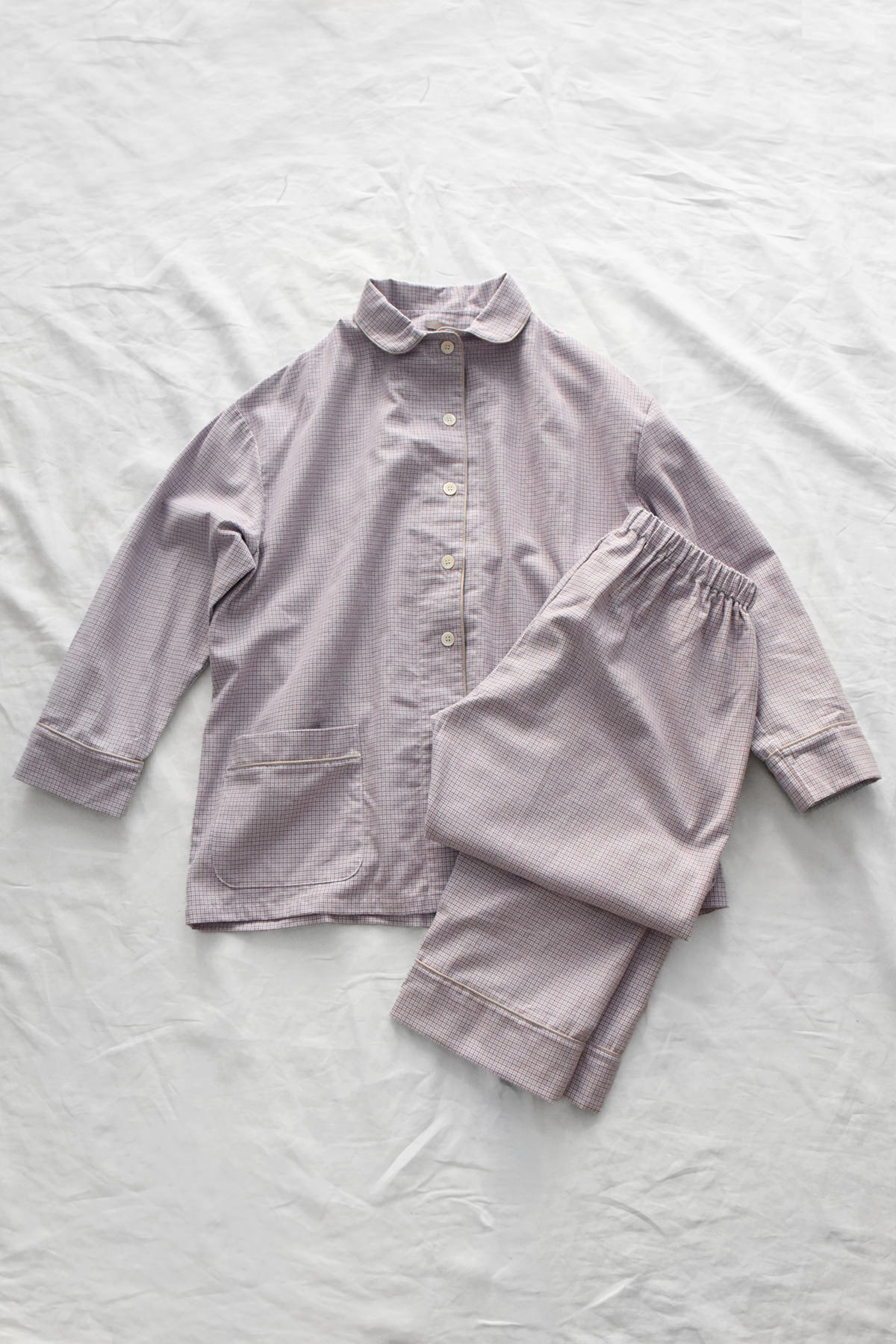100% Cotton Flannel Pajama Set in Lavender Check, Made in USA
