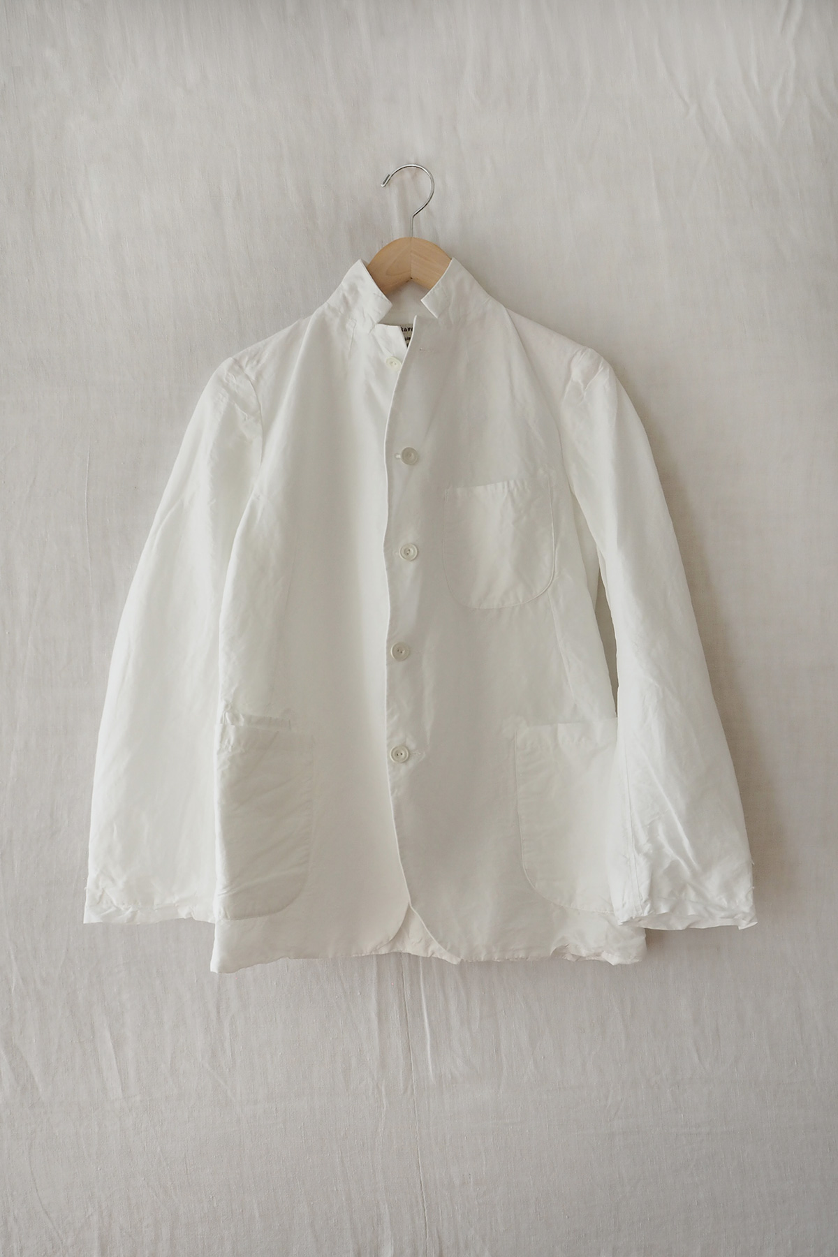 Kaval Narrow Jacket in Off White, Japanese-made tailored jacket with three patch pockets