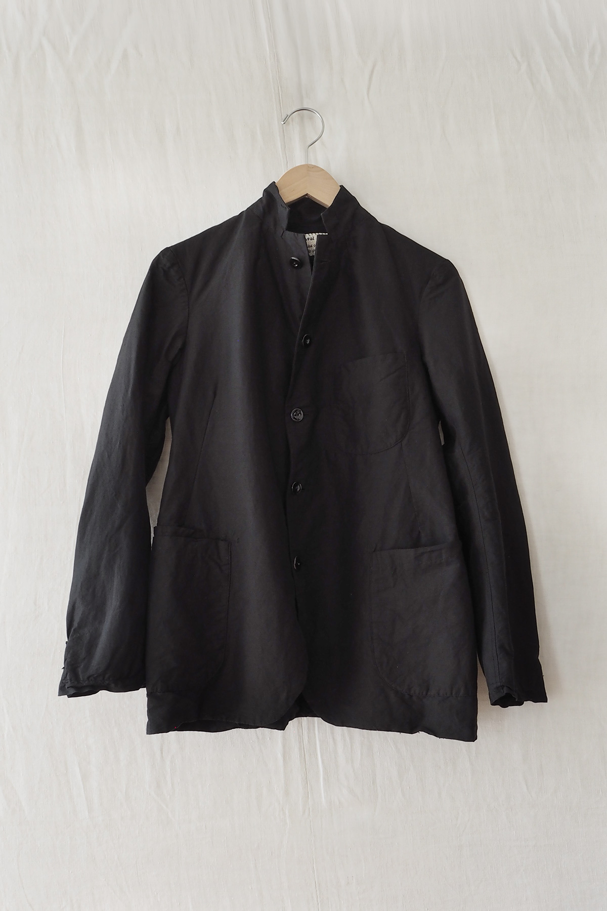 Kaval Narrow Jacket in Black, Japanese-made tailored jacket with three patch pockets