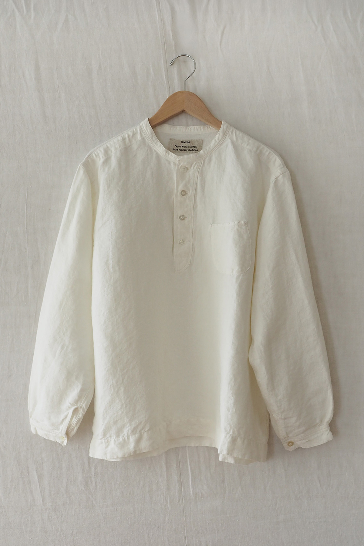 Kaval Henry Neck Blouse in Off White, 100% Hemp