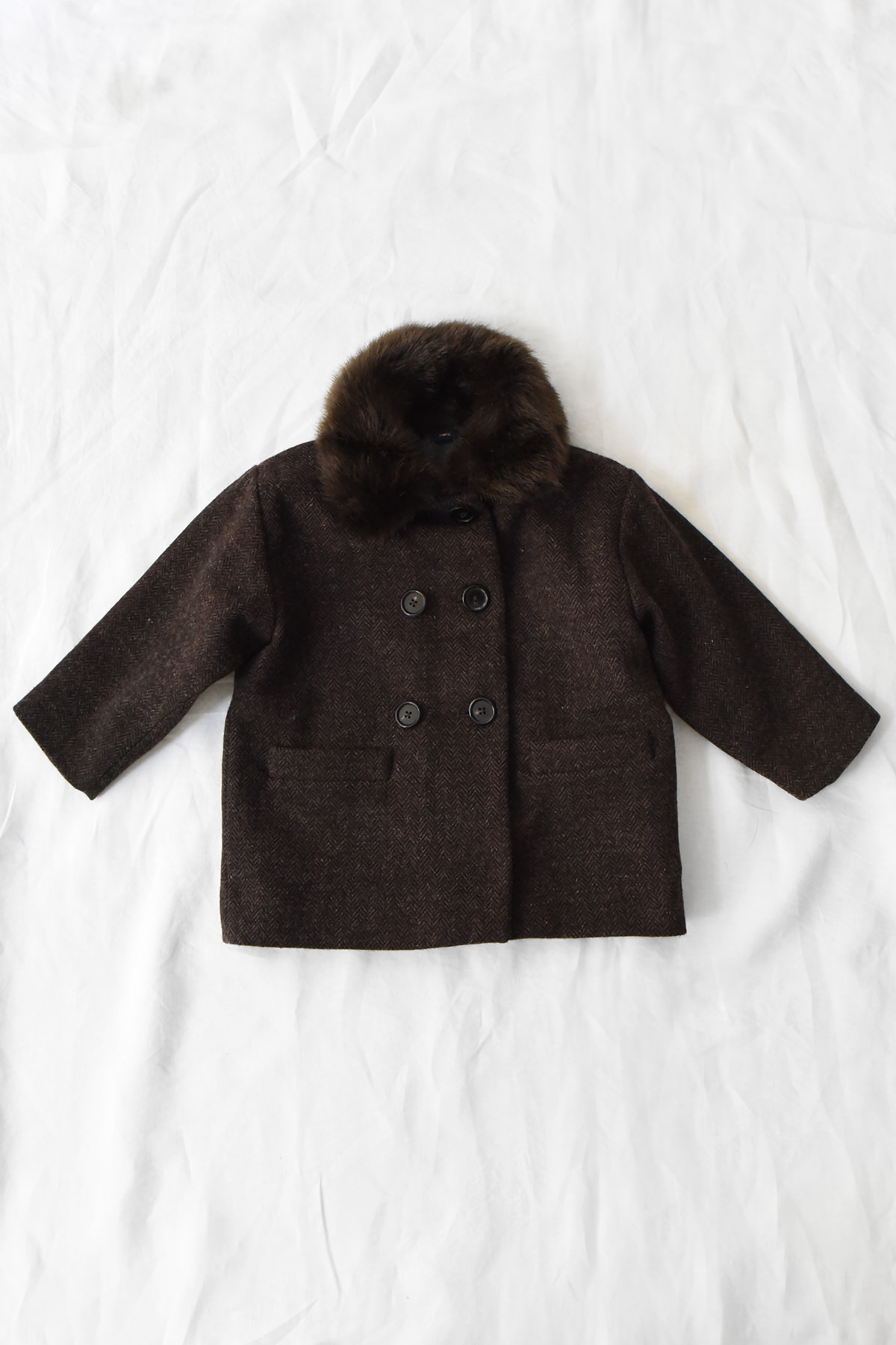 MAKIE Brown Wool Fleece-Lined Coat with Faux Fur Collar